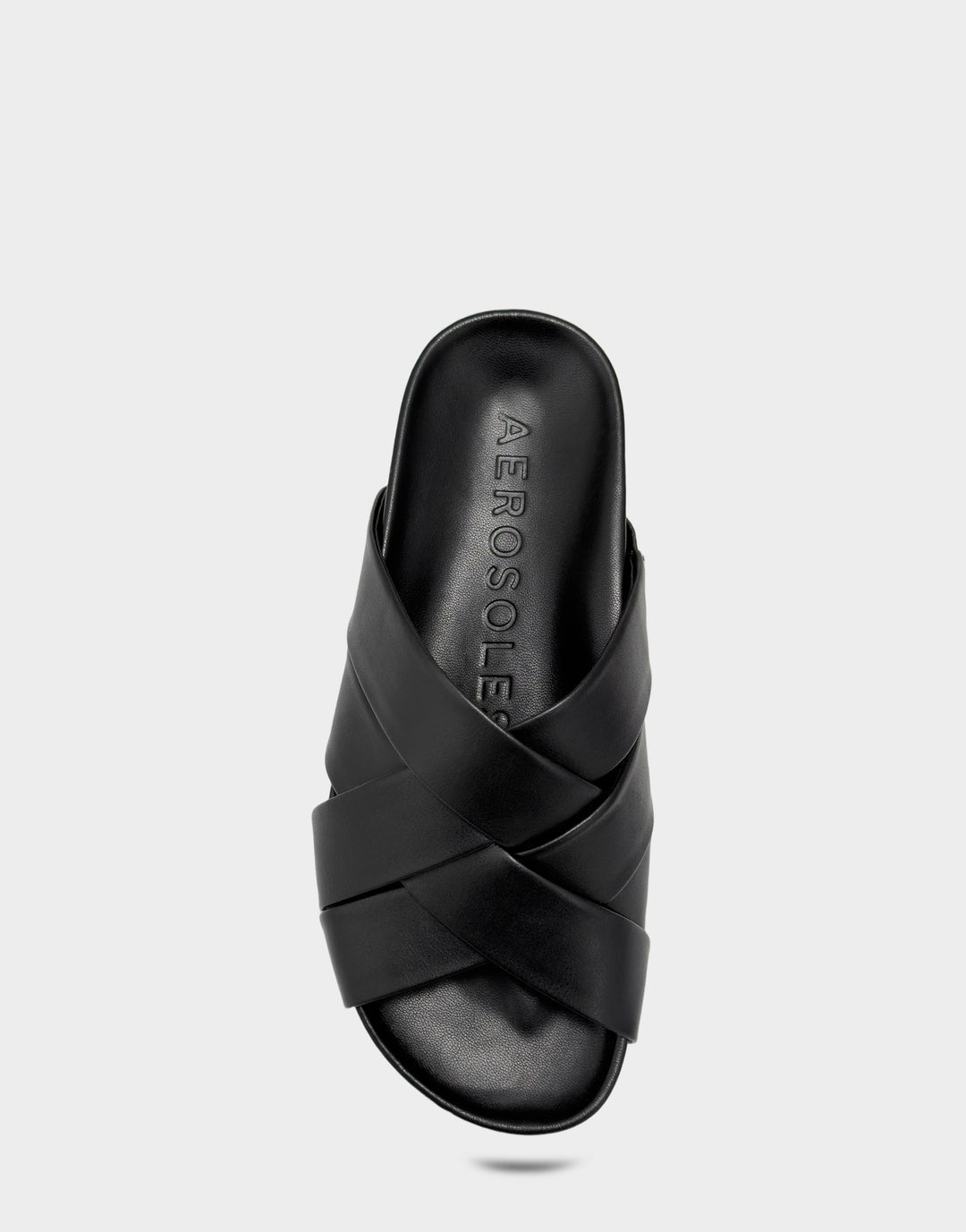 Comfortable Women's Footbed Sandal in Black Faux Leather Full Front View