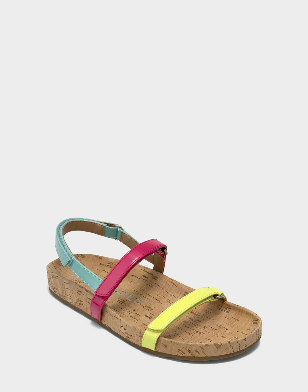 Comfortable Women's Footbed Sandal in Multi Faux Patent Side Angle View