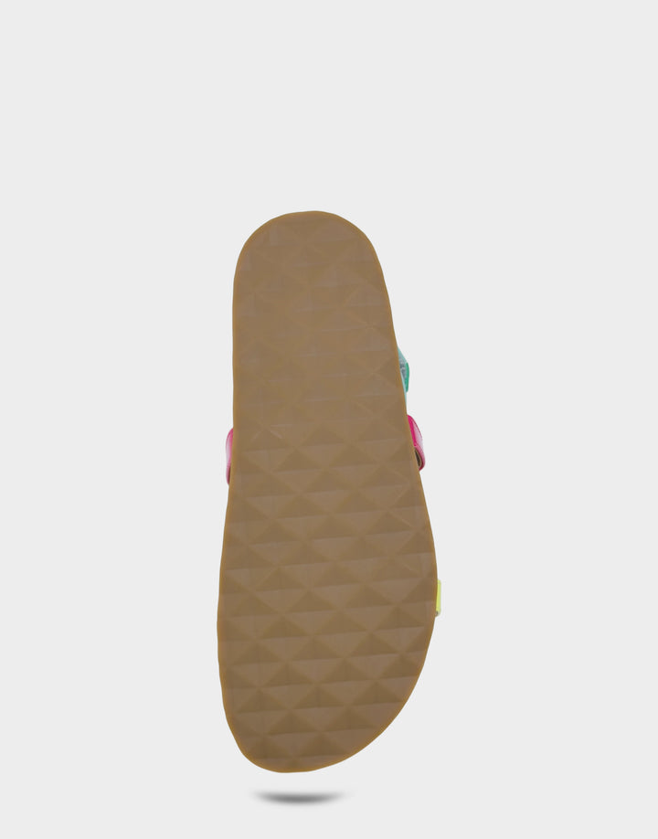 Comfortable Women's Footbed Sandal in Multi Faux Patent Bottom View