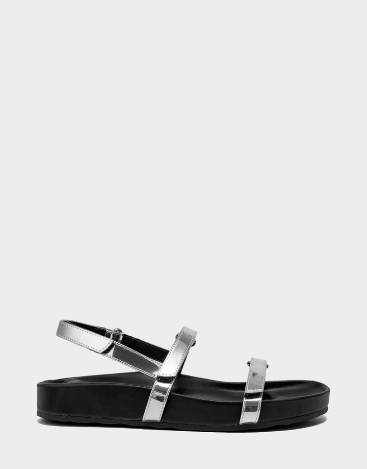 Comfortable Women's Footbed Sandal in Metallic Faux Mirror Metallic Side View