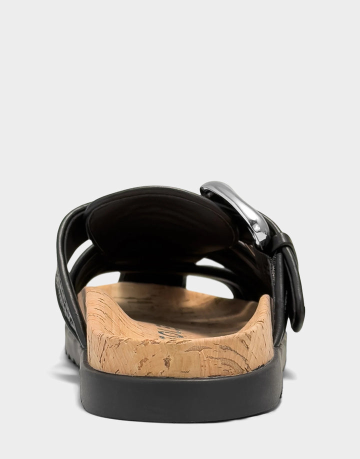 Comfortable Women's Mule in Black Basket Raffia Back View