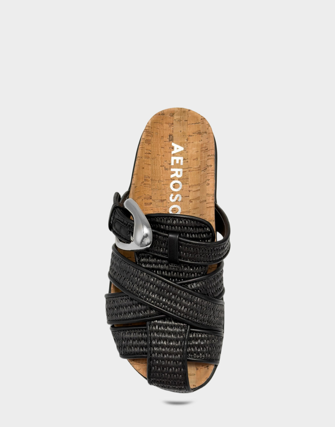 Comfortable Women's Mule in Black Basket Raffia Full Front View