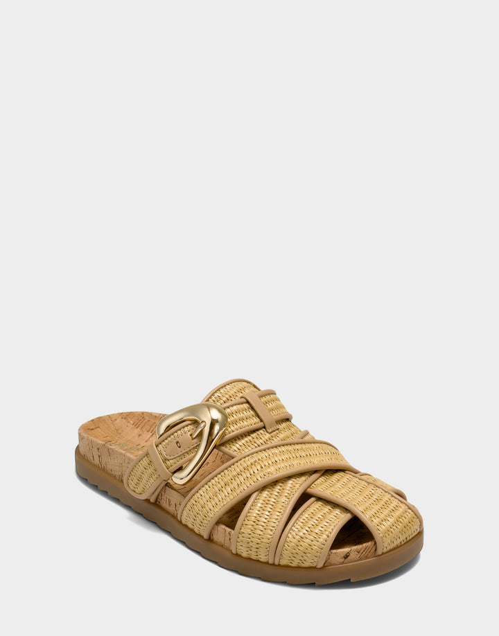 Comfortable Women's Mule in Natural Basket Raffia Side Angle View