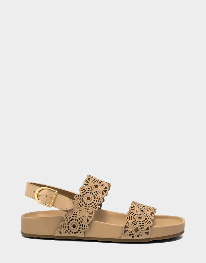 Comfortable Women's Footbed Sandal in Natural Perf Faux Nubuck Side View