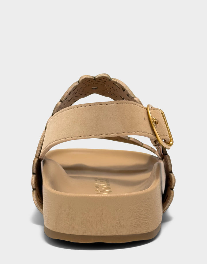 Comfortable Women's Footbed Sandal in Natural Perf Faux Nubuck Back View