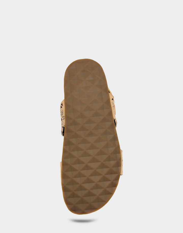 Comfortable Women's Footbed Sandal in Natural Perf Faux Nubuck Bottom View