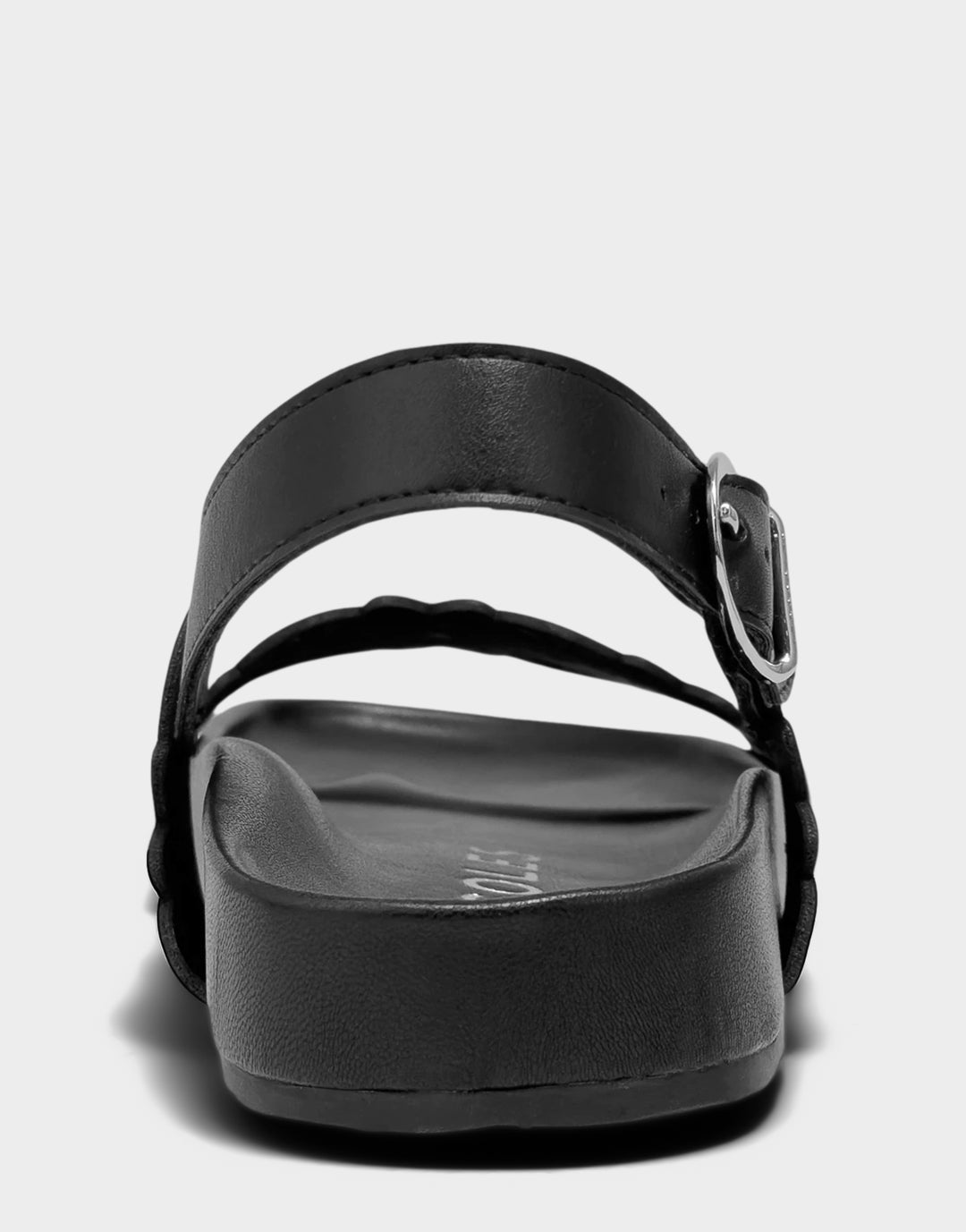 Comfortable Women's Footbed Sandal in Black Perf Faux Leather Back View