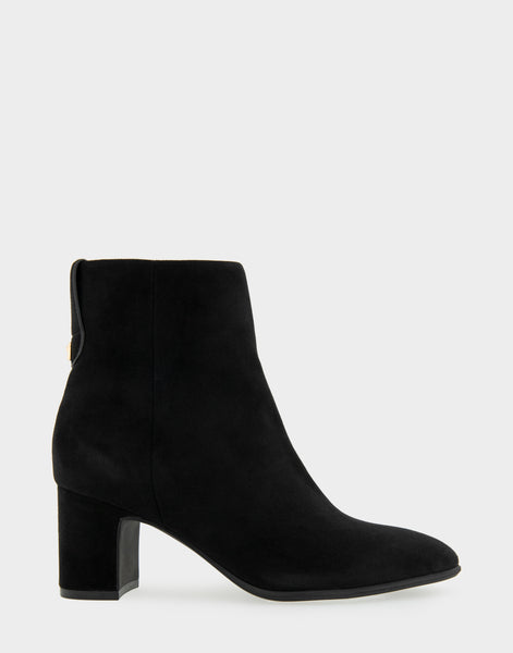 Magnus Black Suede Tapered Toe Covered Heel Bootie – Aerosoles