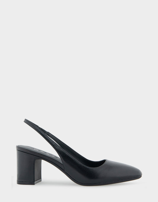 Women's Slingback Mid-heel Pump in Black Leather