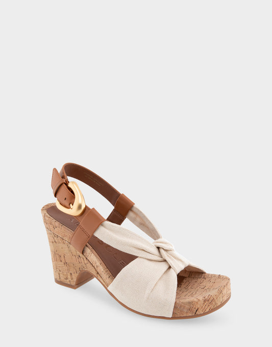 Women's Knotted Buckled Footbed Wedge Sandal in Natural Canvas Fabric