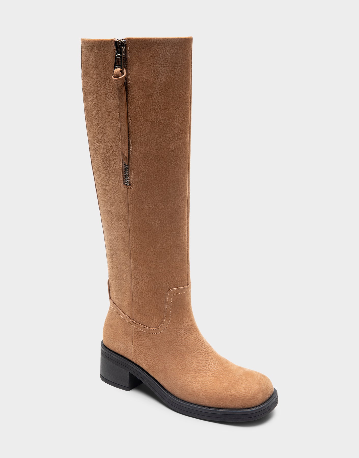 Morisson Camel Pebbled Nubuck Knee High Pull On Clean Moto Boot Aerosoles