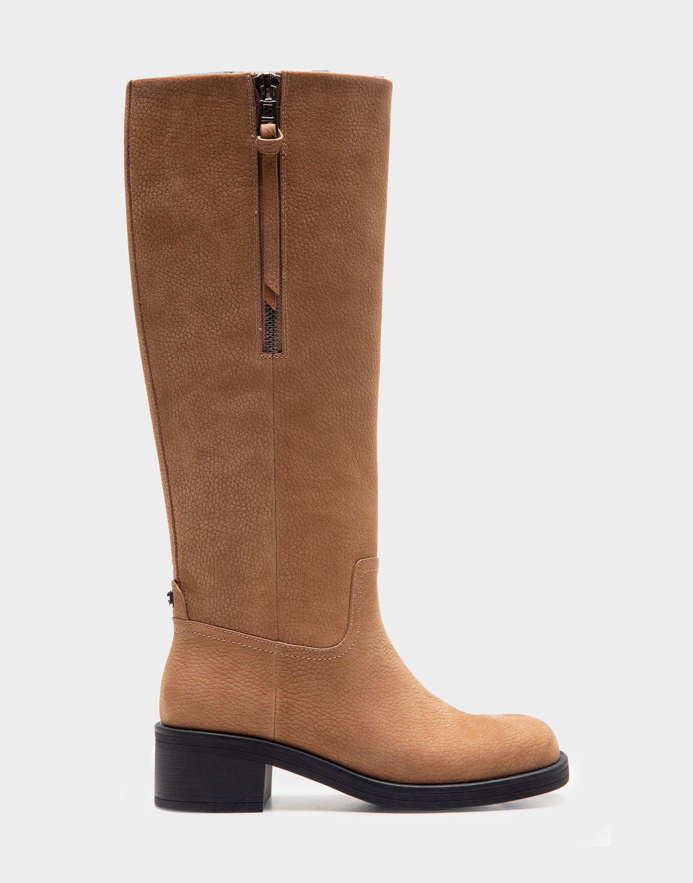 Morisson Camel Pebbled Nubuck Knee High Pull On Clean Moto Boot Aerosoles