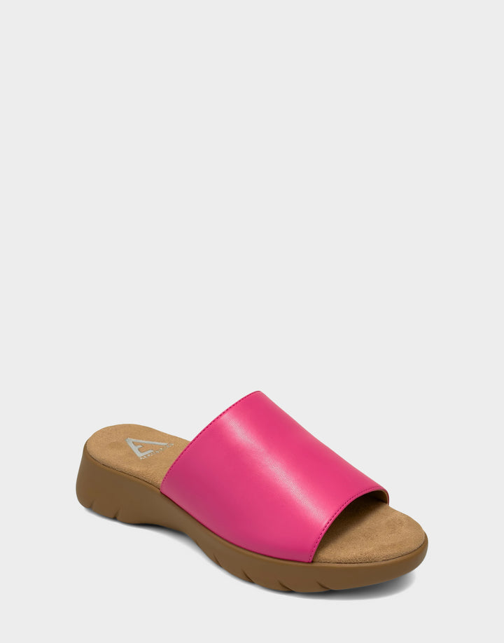 Comfortable Women's Sandal in Pink Faux Leather Side Angle View