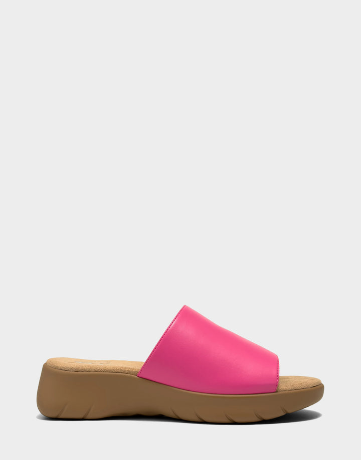 Comfortable Women's Sandal in Pink Faux Leather Side View