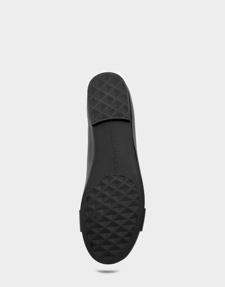 Comfortable Women's Casual Flat in Black Faux Soft Leather Faux Soft Leather, sole view 