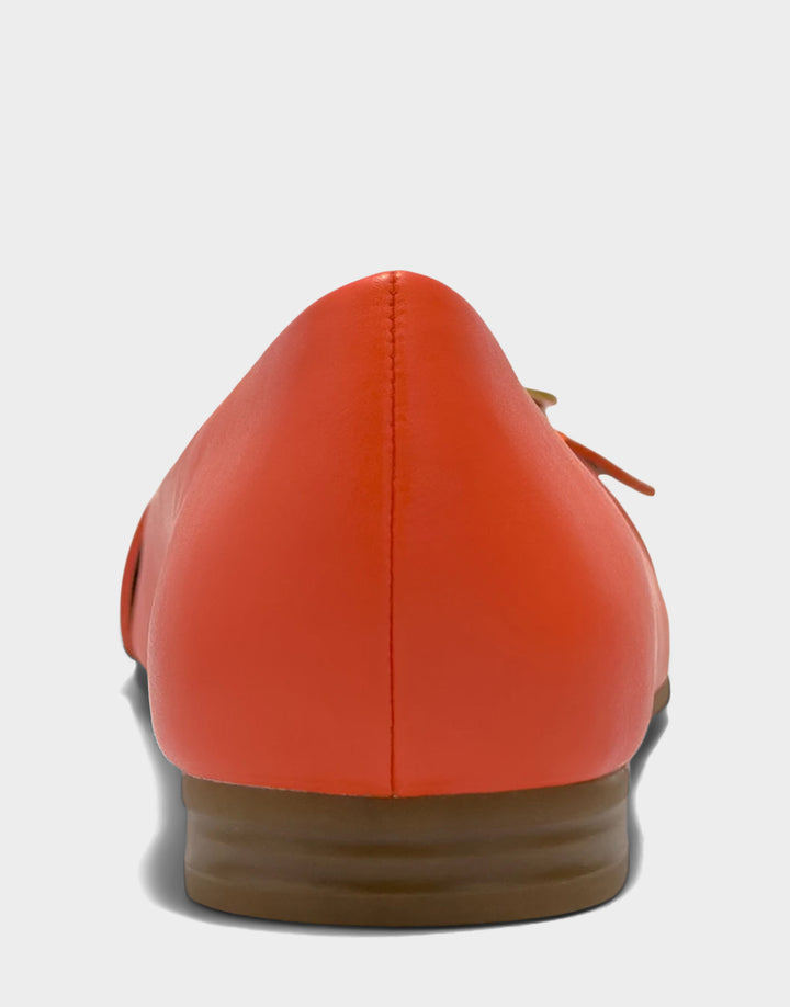 Comfortable Women's Casual Flat in Orange Faux Soft Leather, rear view 