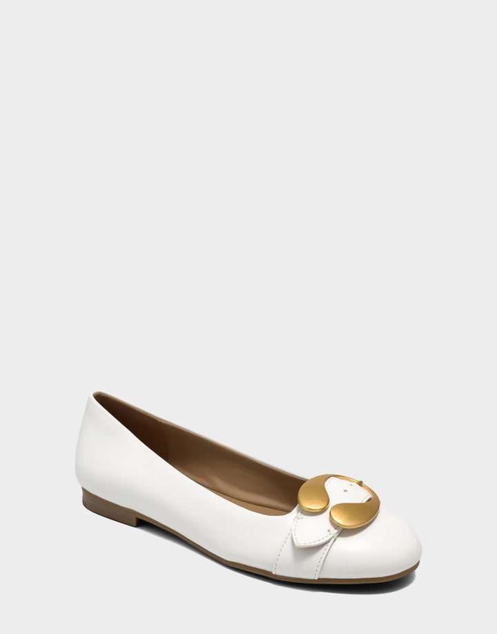 Comfortable Women's Casual Flat in White Faux Soft Leather, side view 
