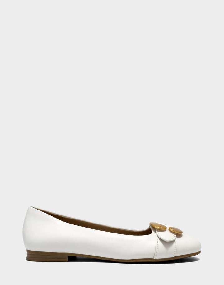 Comfortable Women's Casual Flat in White Faux Soft Leather, side view 
