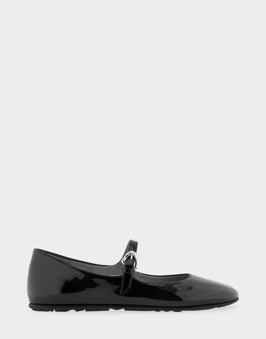 Women's Mary Jane Flat in Black Patent Faux Leather