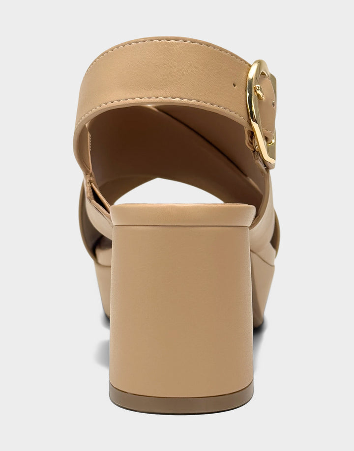 Comfortable Women's Platform Sandal in Natural Faux Leather Back View