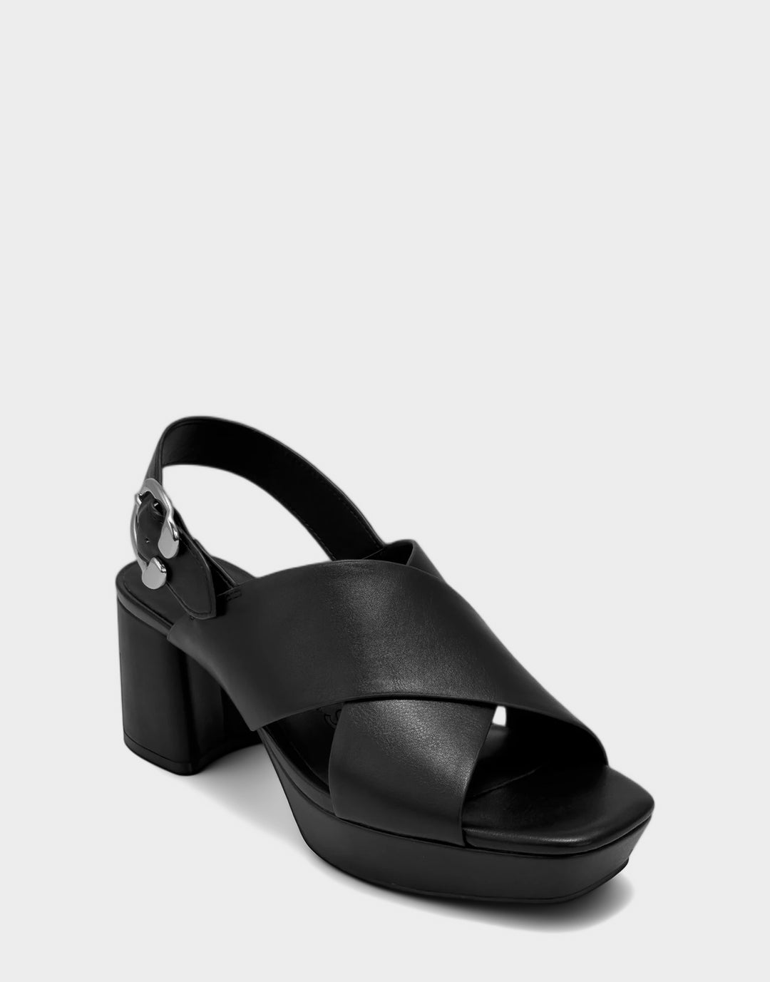 Comfortable Women's Platform Sandal in Black Faux Leather Side Angle View