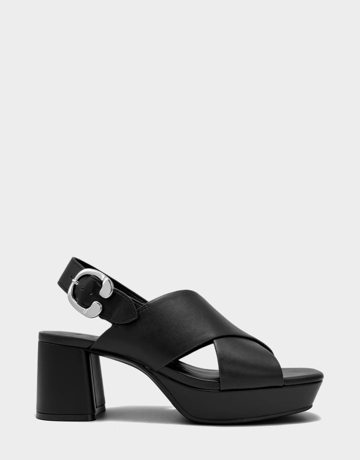 Comfortable Women's Platform Sandal in Black Faux Leather Side View