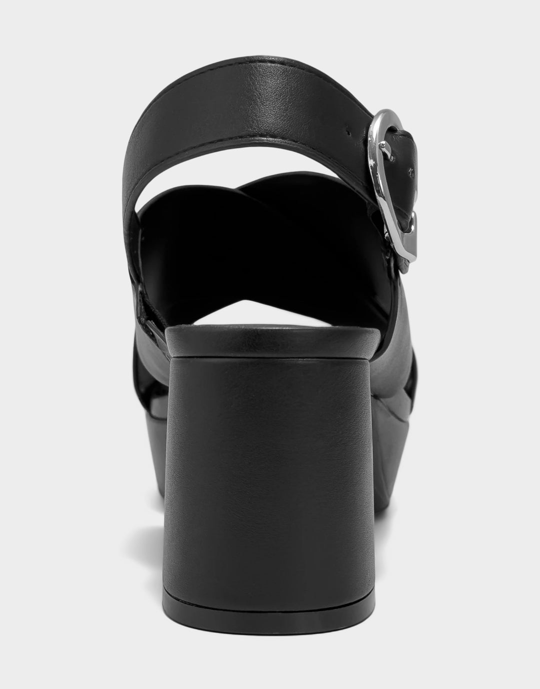 Comfortable Women's Platform Sandal in Black Faux Leather Back View