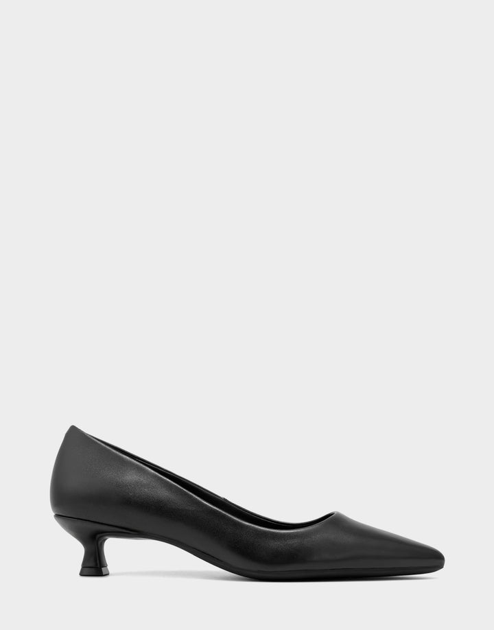 Comfortable Women's Kitten Heel in Black Leather Leather, side view 