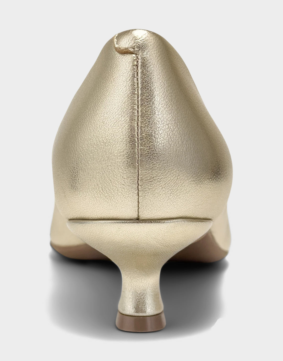 Comfortable Women's Kitten Heel in Soft Gold Faux Leather Faux Metallic Leather, rear view 