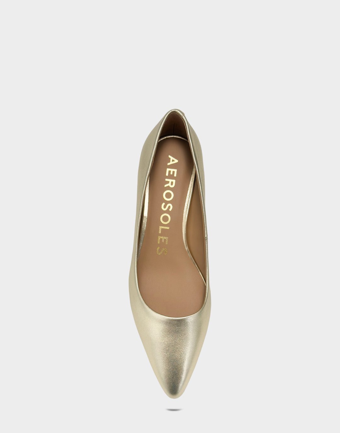 Comfortable Women's Kitten Heel in Soft Gold Faux Leather Faux Metallic Leather, top view 
