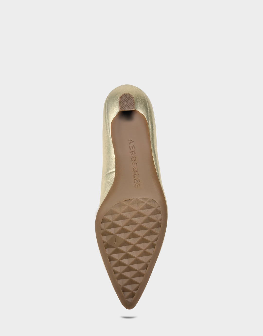 Comfortable Women's Kitten Heel in Soft Gold Faux Leather Faux Metallic Leather, sole view 