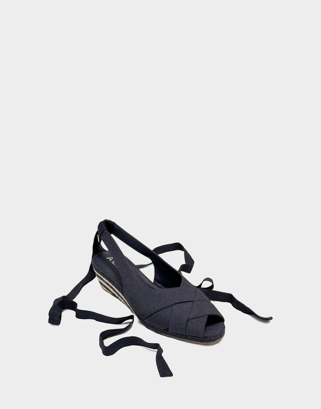 Comfortable Women's Dress Wedge in Blue Linen Side Angle View