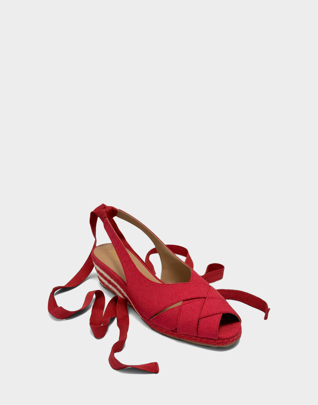 Comfortable Women's Dress Wedge in Red Linen Side Angle View