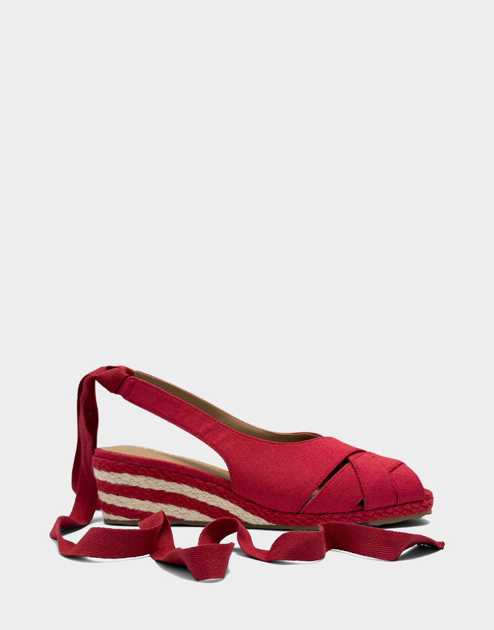 Comfortable Women's Dress Wedge in Red Linen Side View