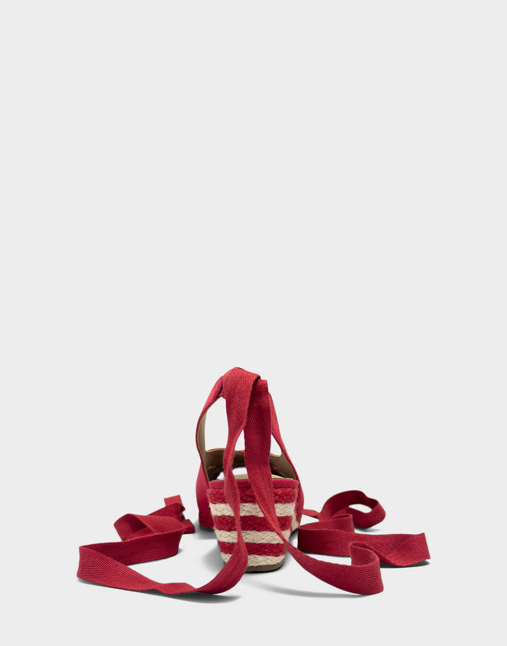 Comfortable Women's Dress Wedge in Red Linen Back View