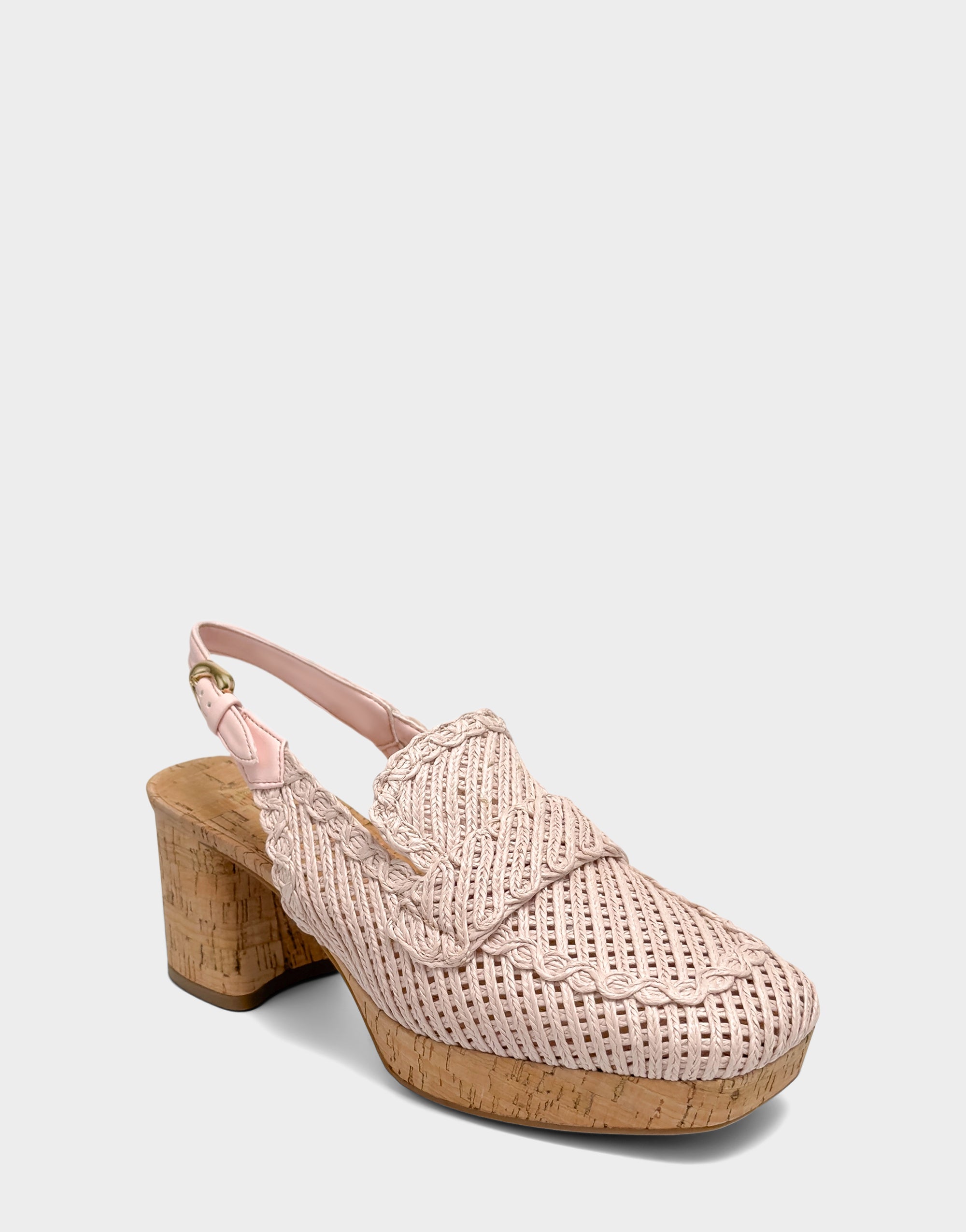 Santina Platform Slingback Loafer In Pale Pink Embroidered Raffia
