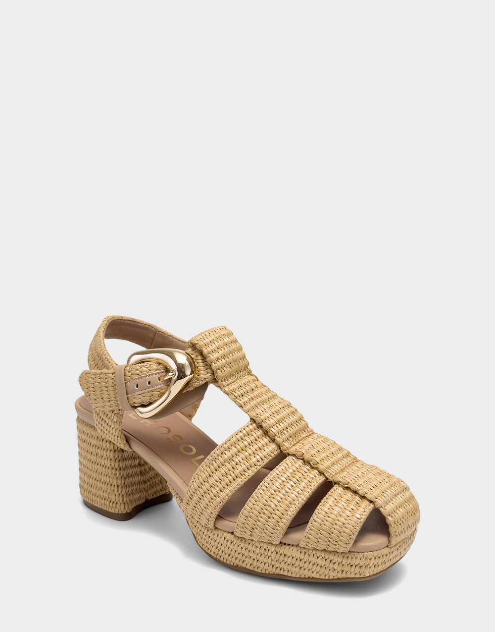 Comfortable Women's Platform Sandal in Natural Basket Raffia Side Angle View
