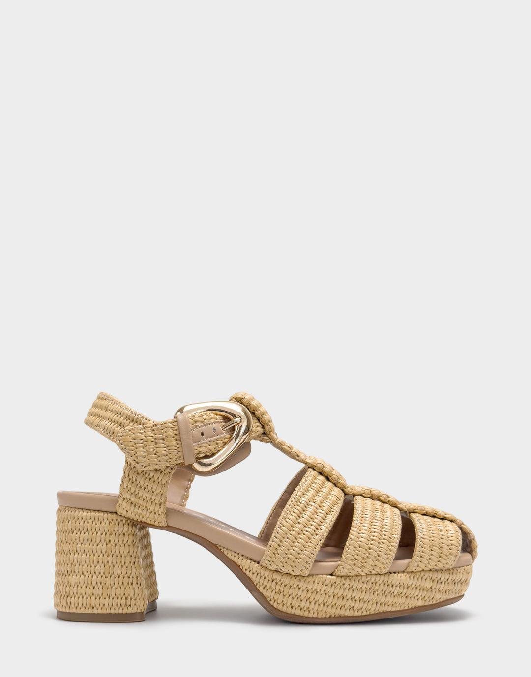 Comfortable Women's Platform Sandal in Natural Basket Raffia Side View