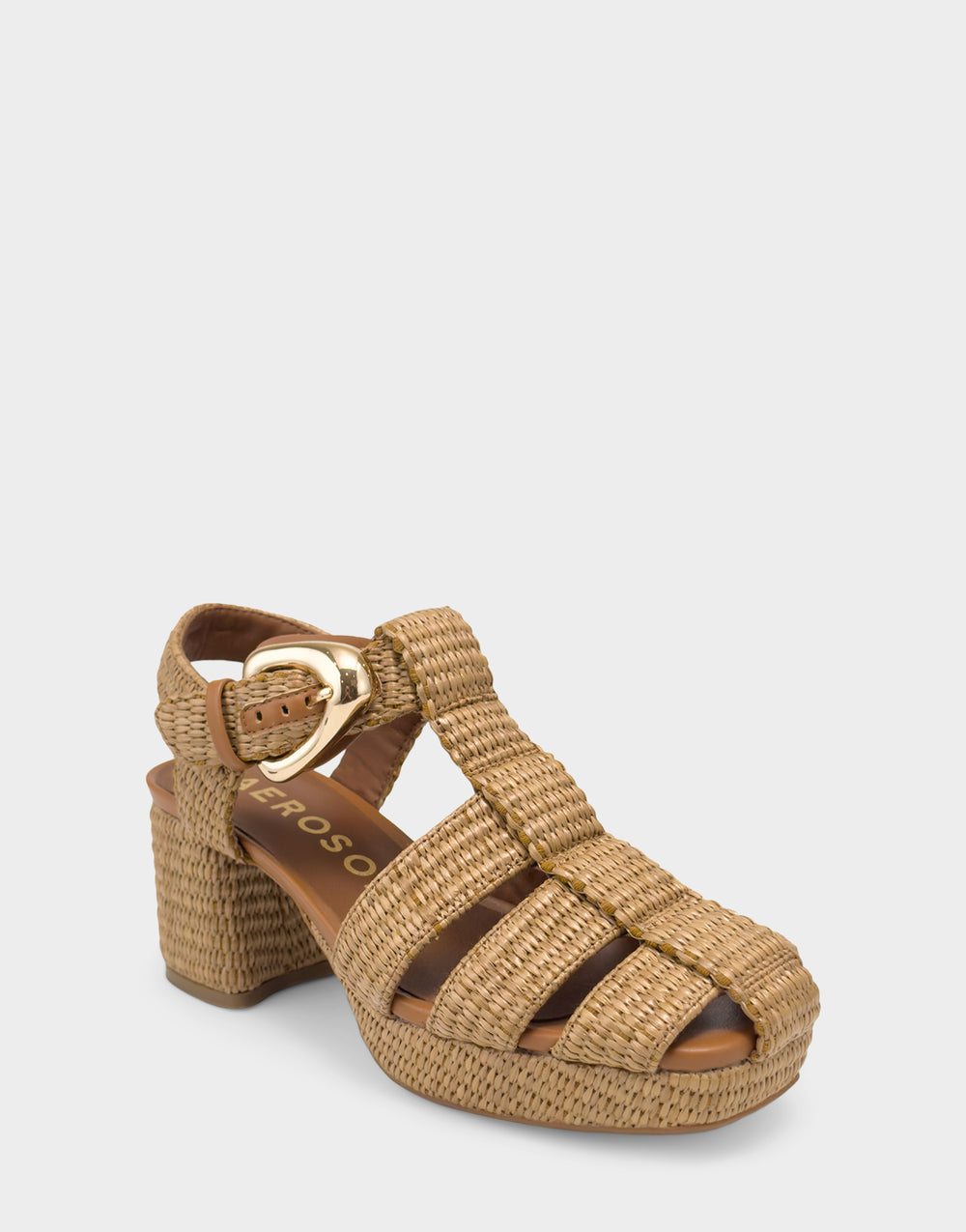 Comfortable Women's Platform Sandal in Natural Basket Raffia Side Angle View