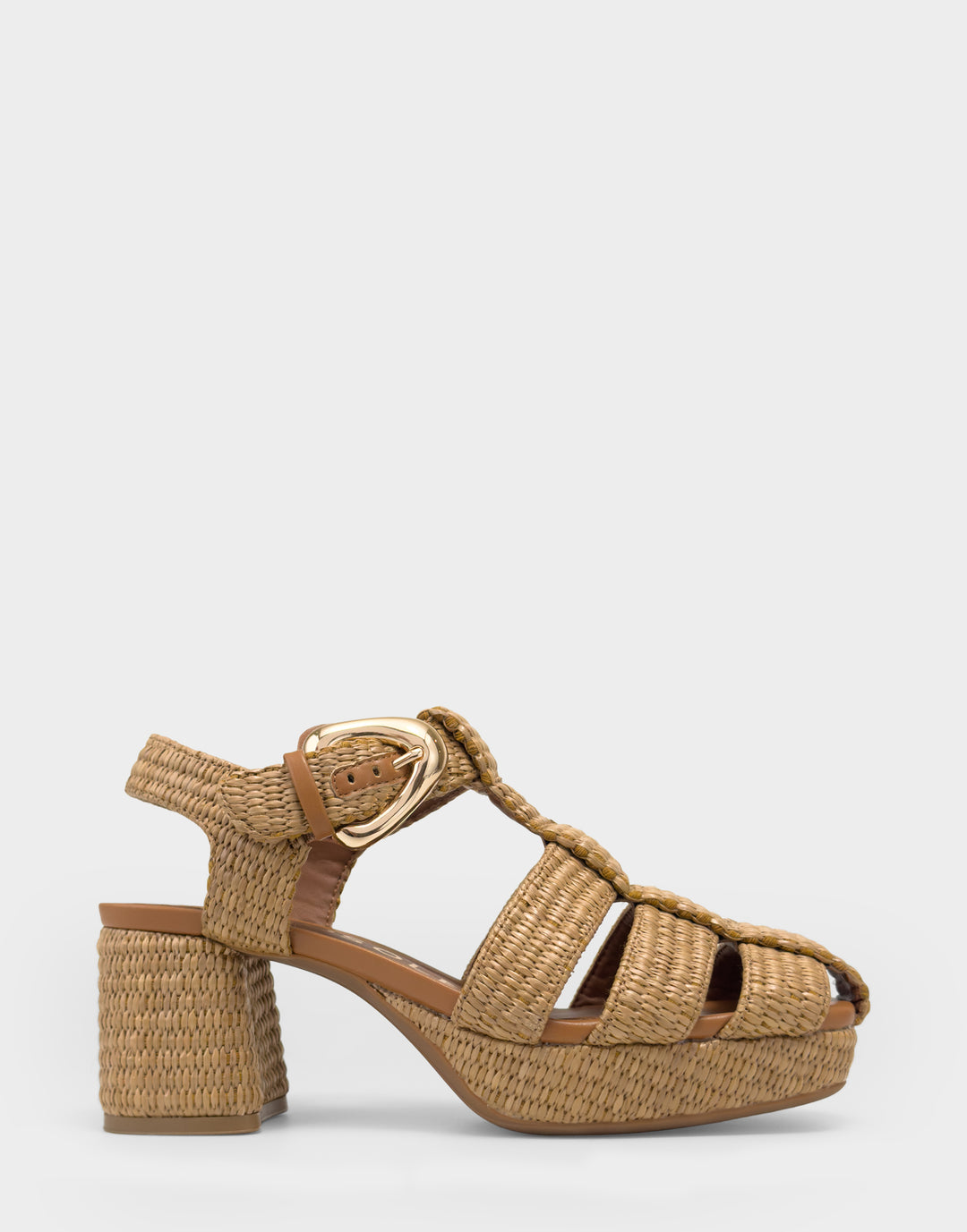 Comfortable Women's Platform Sandal in Natural Basket Raffia Side View