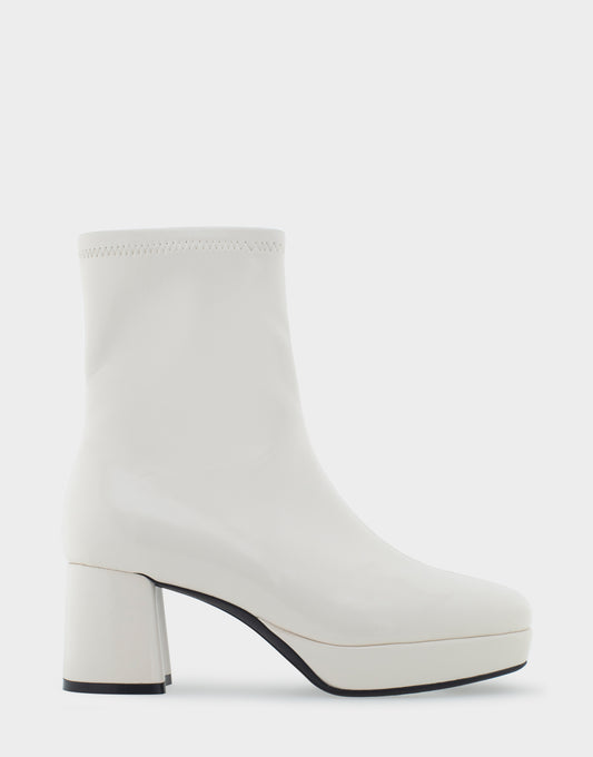 Women's Platform Heel Ankle Boot in Off White