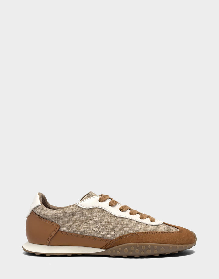 Comfortable Women's Sneaker in Natural/Tan Linen/Faux, side view 