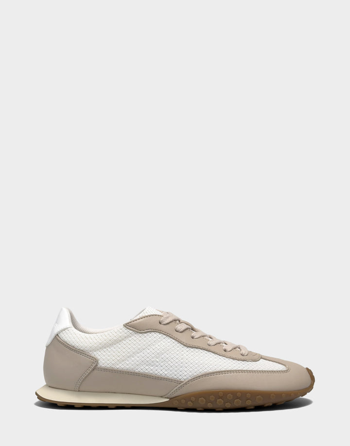 Comfortable Women's Sneaker in Bright White Mesh/Faux Leather, side view 