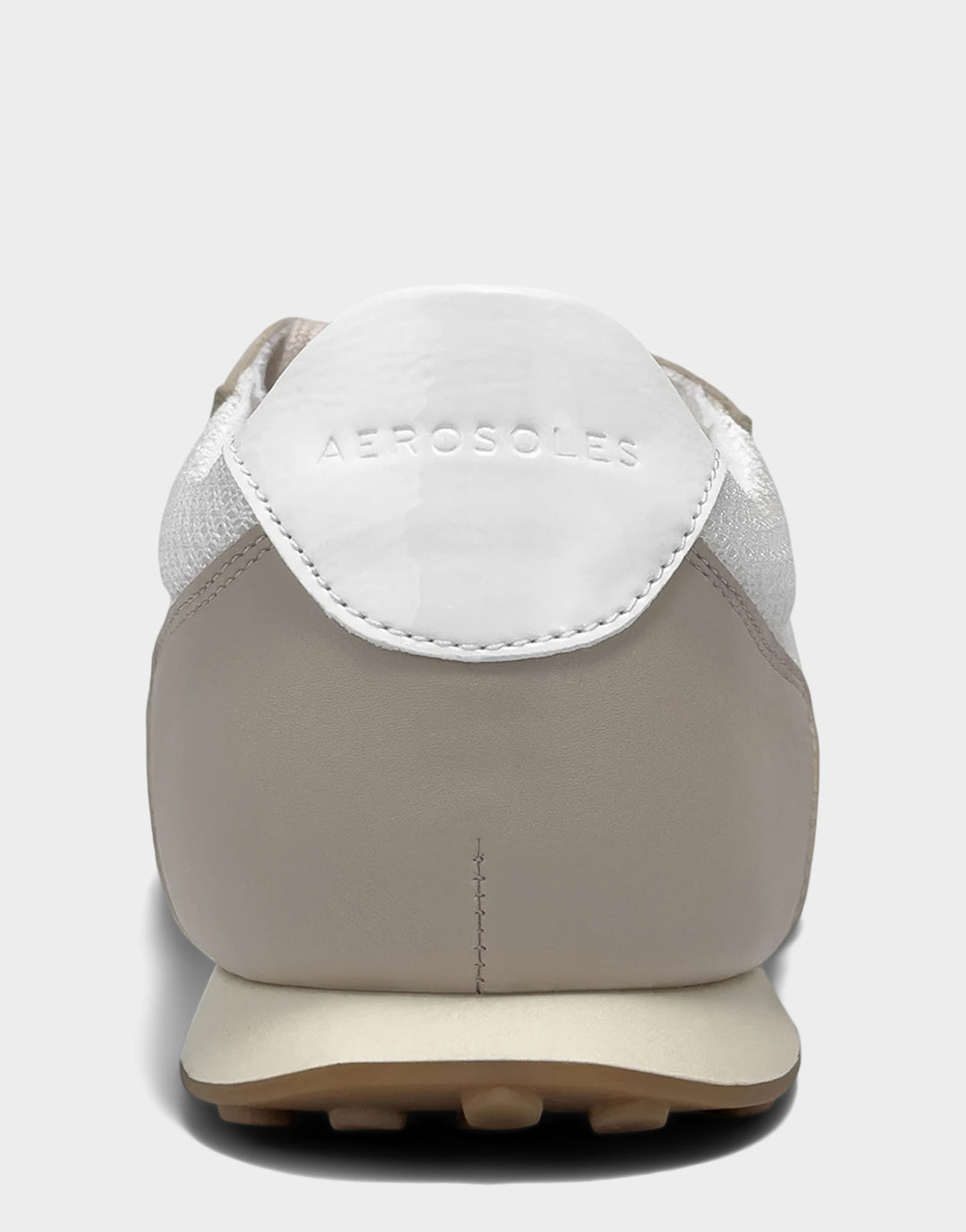 Comfortable Women's Sneaker in Bright White Mesh/Faux Leather, rear view 