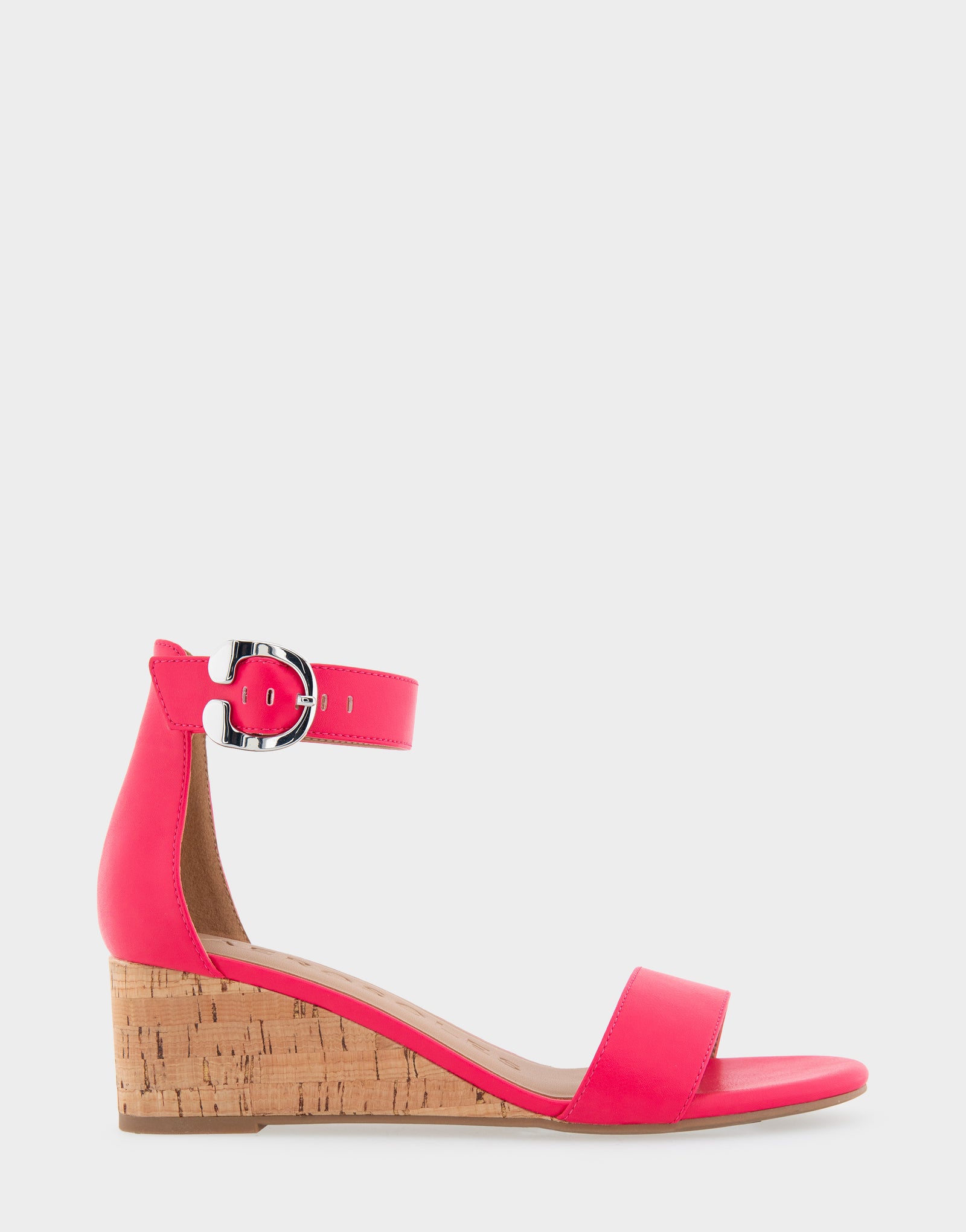 Women's Ankle Strap Mid Wedge Sandal in Virtual Pink Faux Leather