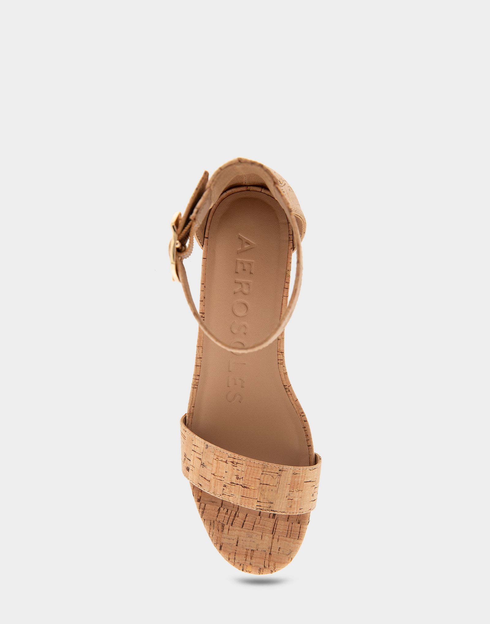 Women's Ankle Strap Mid Wedge Sandal in Cork Faux Leather