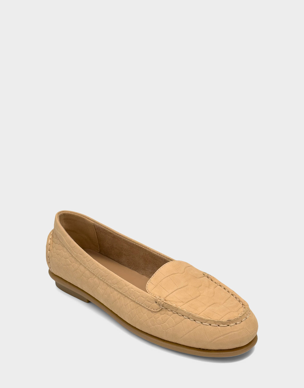 Comfortable Women's Casual Loafer in Beige Bisque Faux Croc Nubuck Faux Croc Nubuck Side Angle View