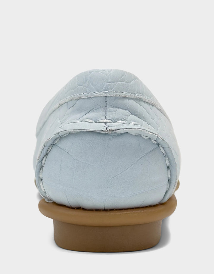 Comfortable Women's Casual Loafer in Pale Blue Faux Croc Nubuck Faux Croc Nubuck Back View