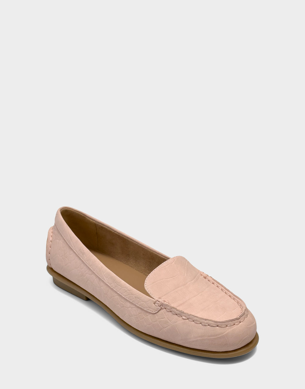 Comfortable Women's Casual Loafer in Pale Pink Faux Croc Nubuck Faux Croc Nubuck Side Angle View