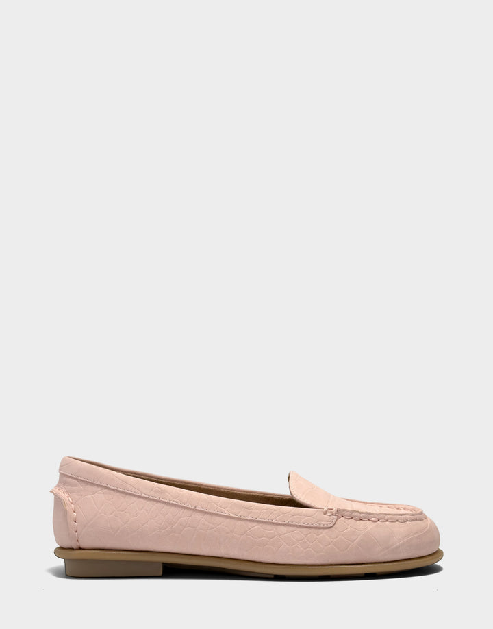 Comfortable Women's Casual Loafer in Pale Pink Faux Croc Nubuck Faux Croc Nubuck Side View